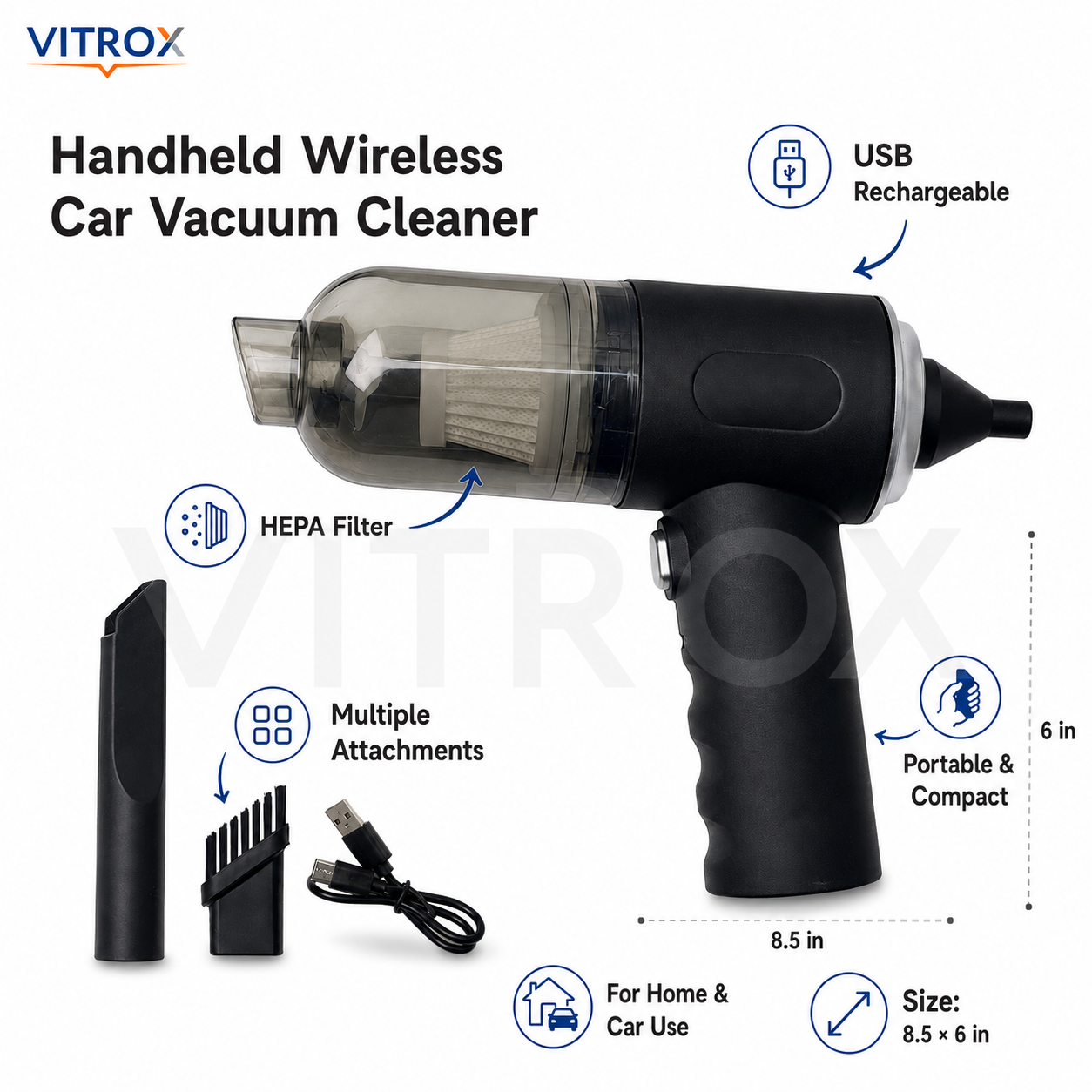 Rechargeable Handheld Car Vacuum Cleaner  – Black
