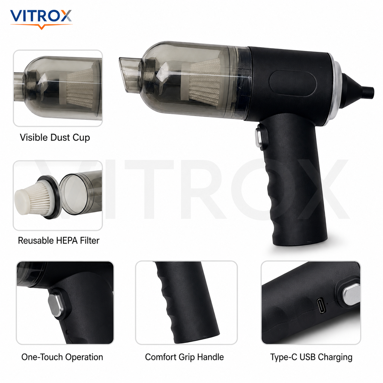 Rechargeable Handheld Car Vacuum Cleaner  – Black