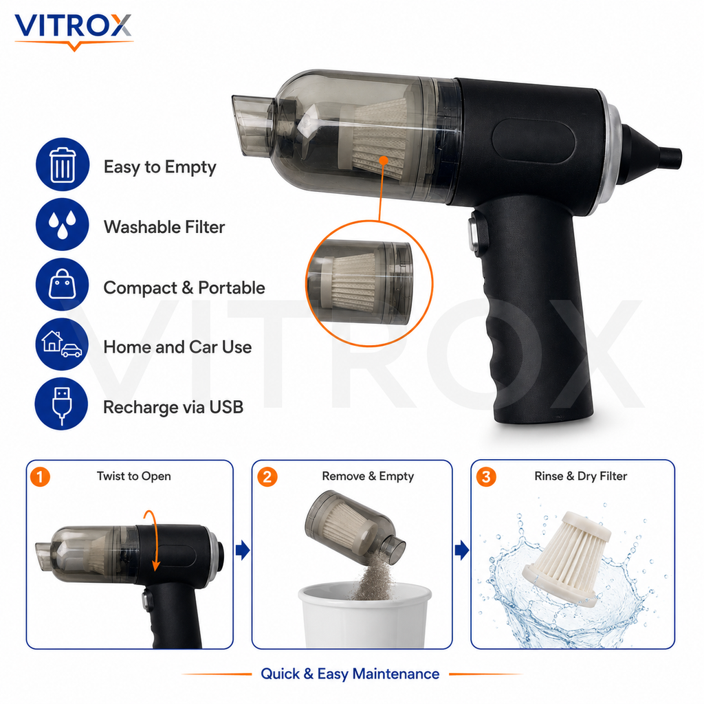 Rechargeable Handheld Car Vacuum Cleaner  – Black
