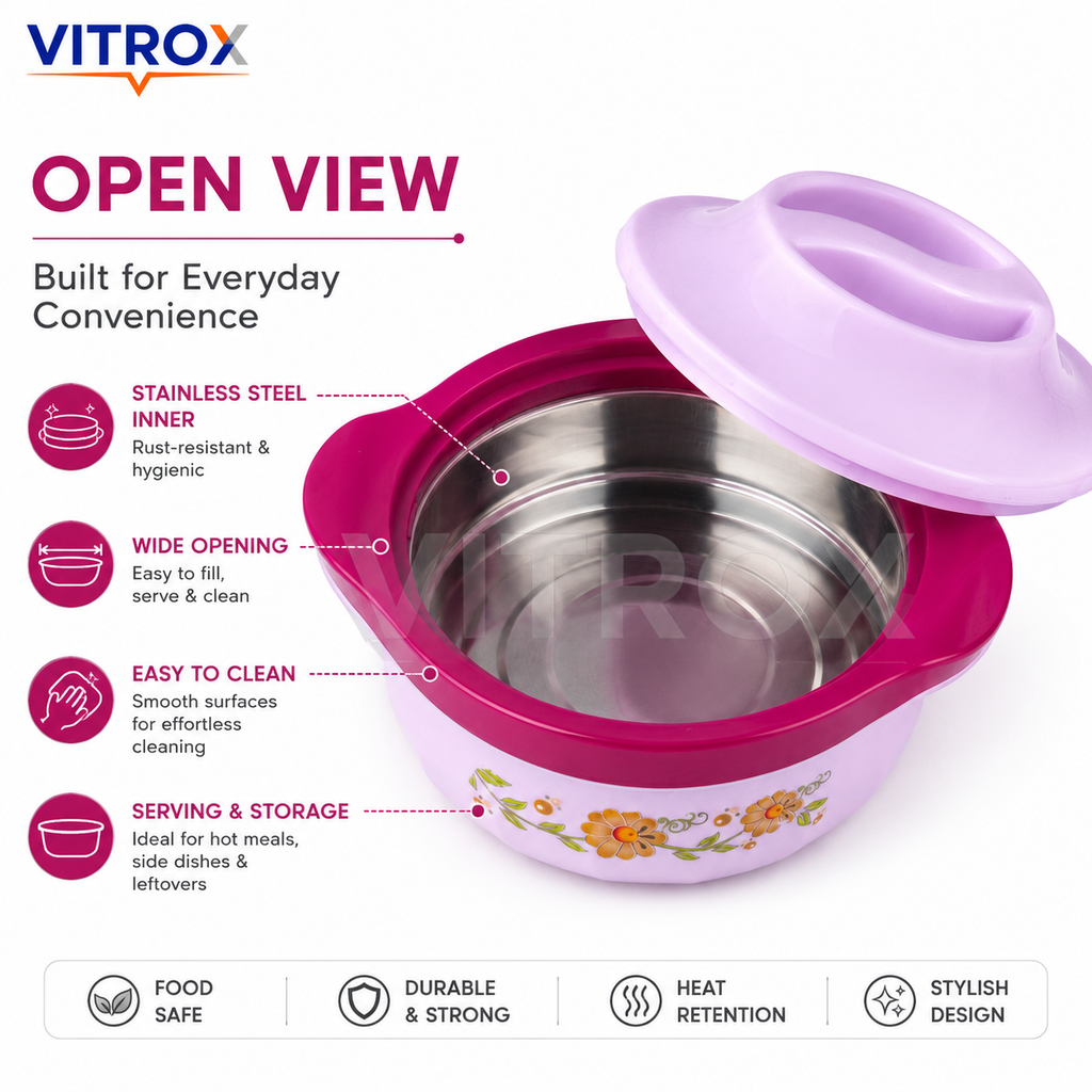 Insulated Flower Casserole with Stainless Steel Inner &  Easy-Grip Handles