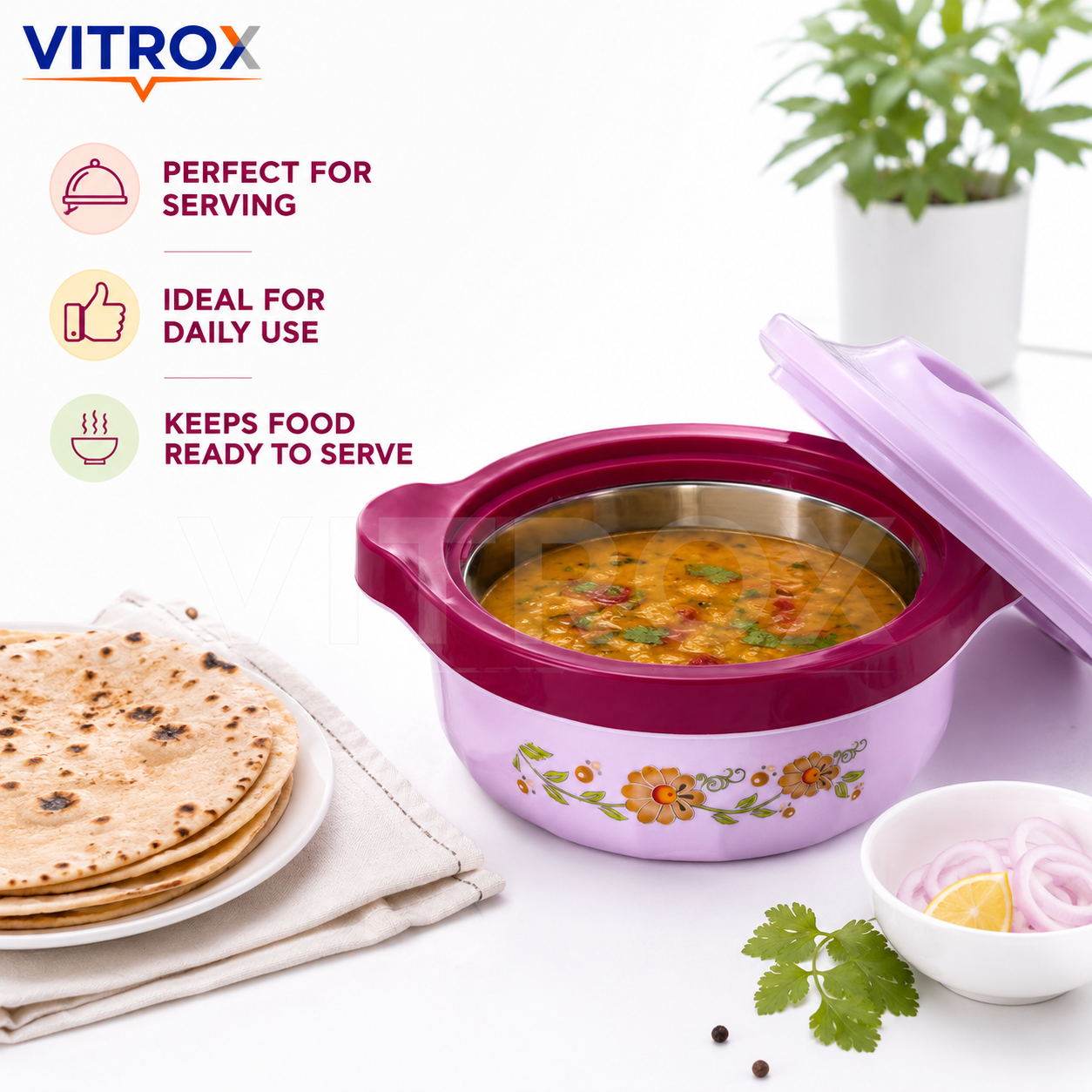 Insulated Flower Casserole with Stainless Steel Inner &  Easy-Grip Handles