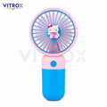 Mini USB Rechargeable Handheld Fan with Detachable Desktop Base – Pink & Blue