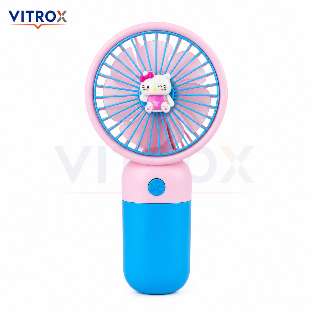 Mini USB Rechargeable Handheld Fan with Detachable Desktop Base – Pink & Blue