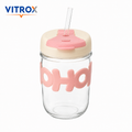 Glass Sip Cup with Flip-Top Lid & Glass Straw – Pink & Cream