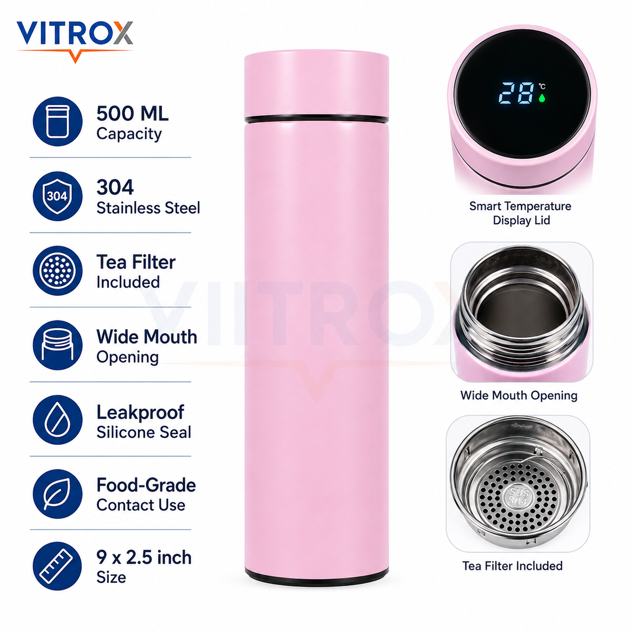 500 ML Smart Temperature Display Vacuum Flask with Tea Infuser