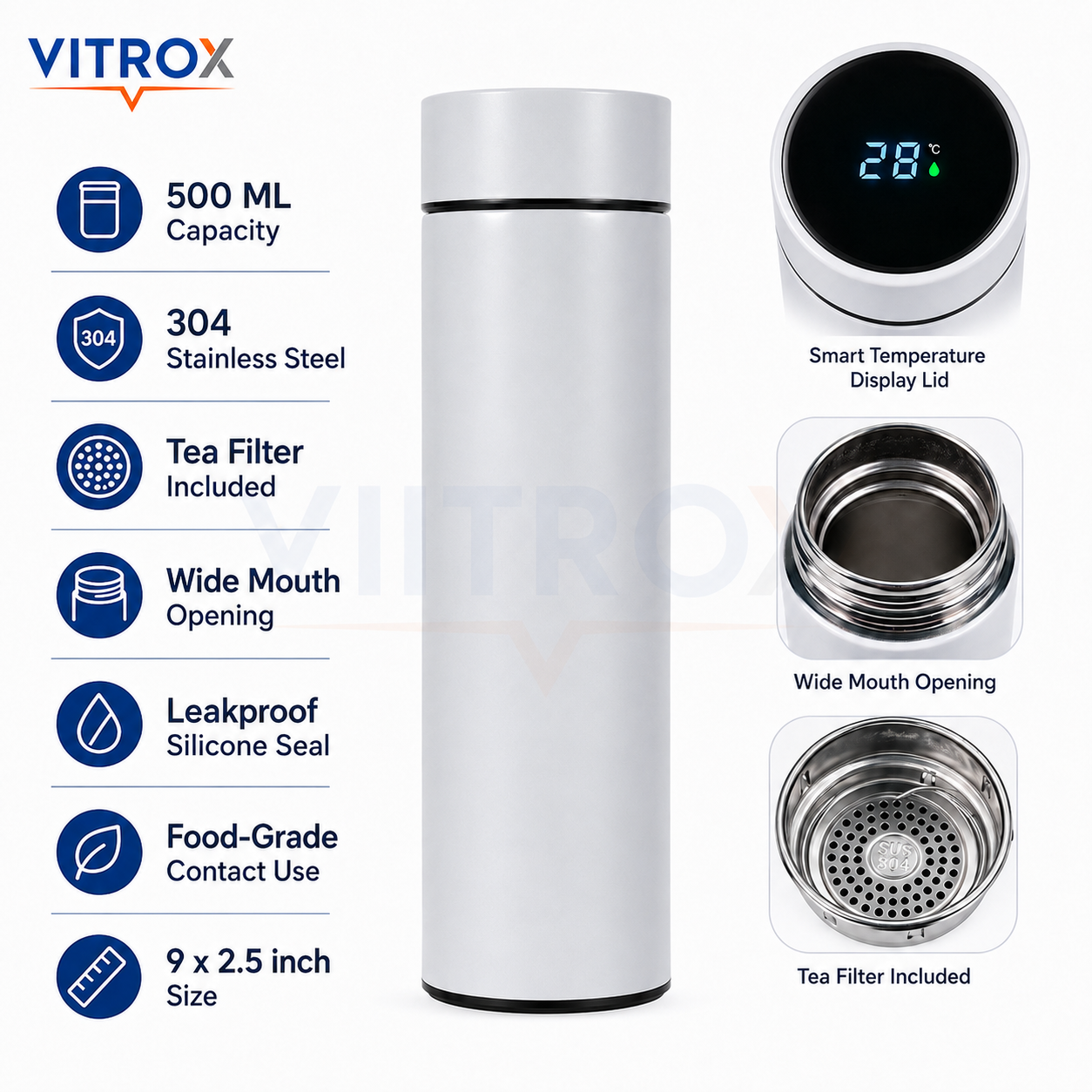 500 ML Smart Temperature Display Vacuum Flask with Tea Infuser