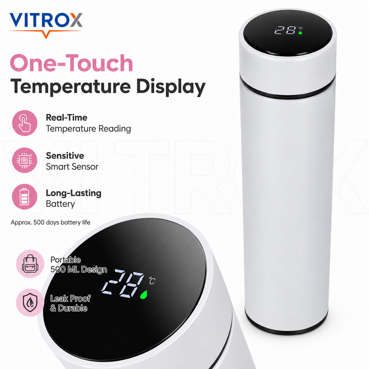 500 ML Smart Temperature Display Vacuum Flask with Tea Infuser