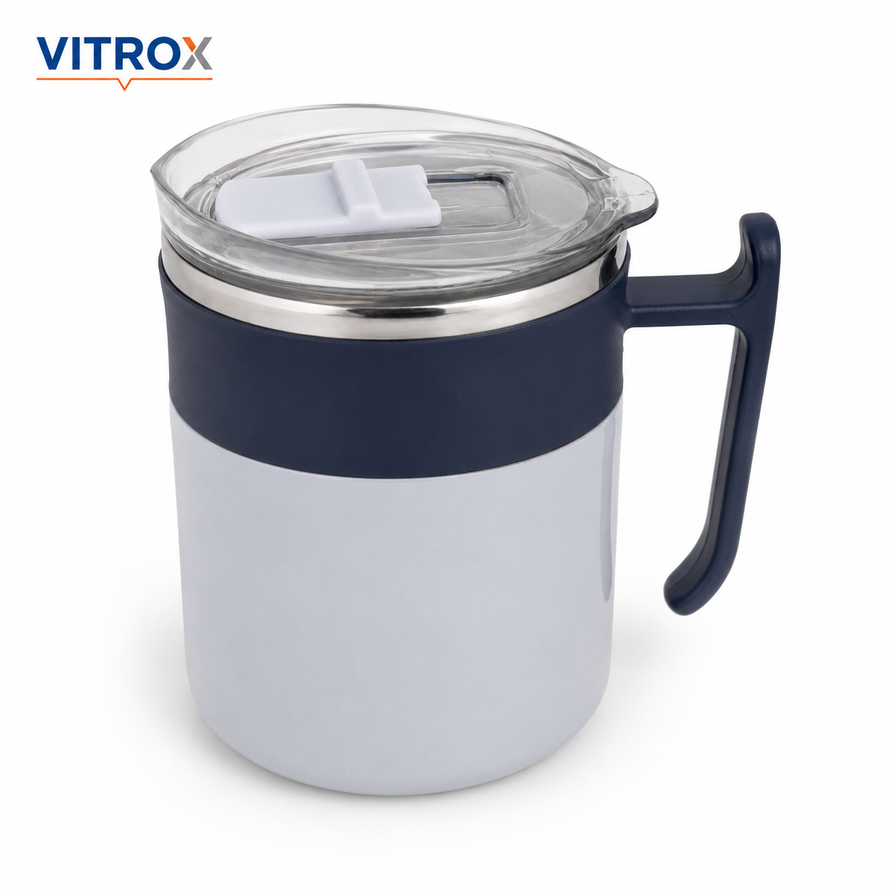 Hot & Cold Stainless Steel Mug with Open Lid and Handle