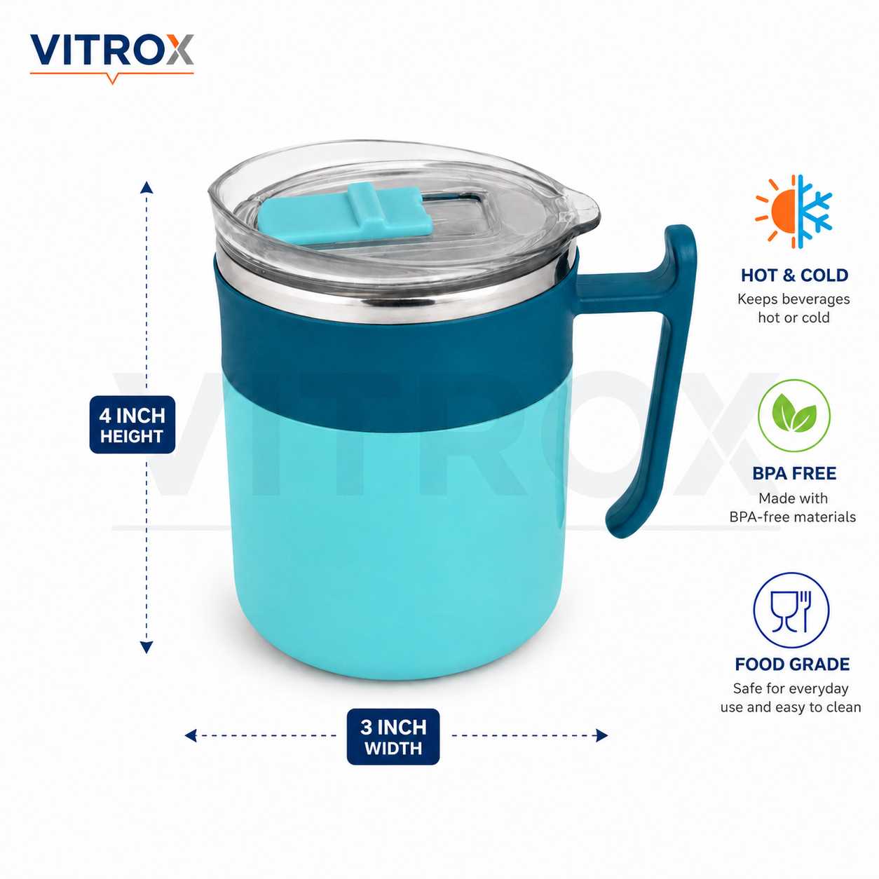 Hot & Cold Stainless Steel Mug with Slide-to-Open Lid and Handle