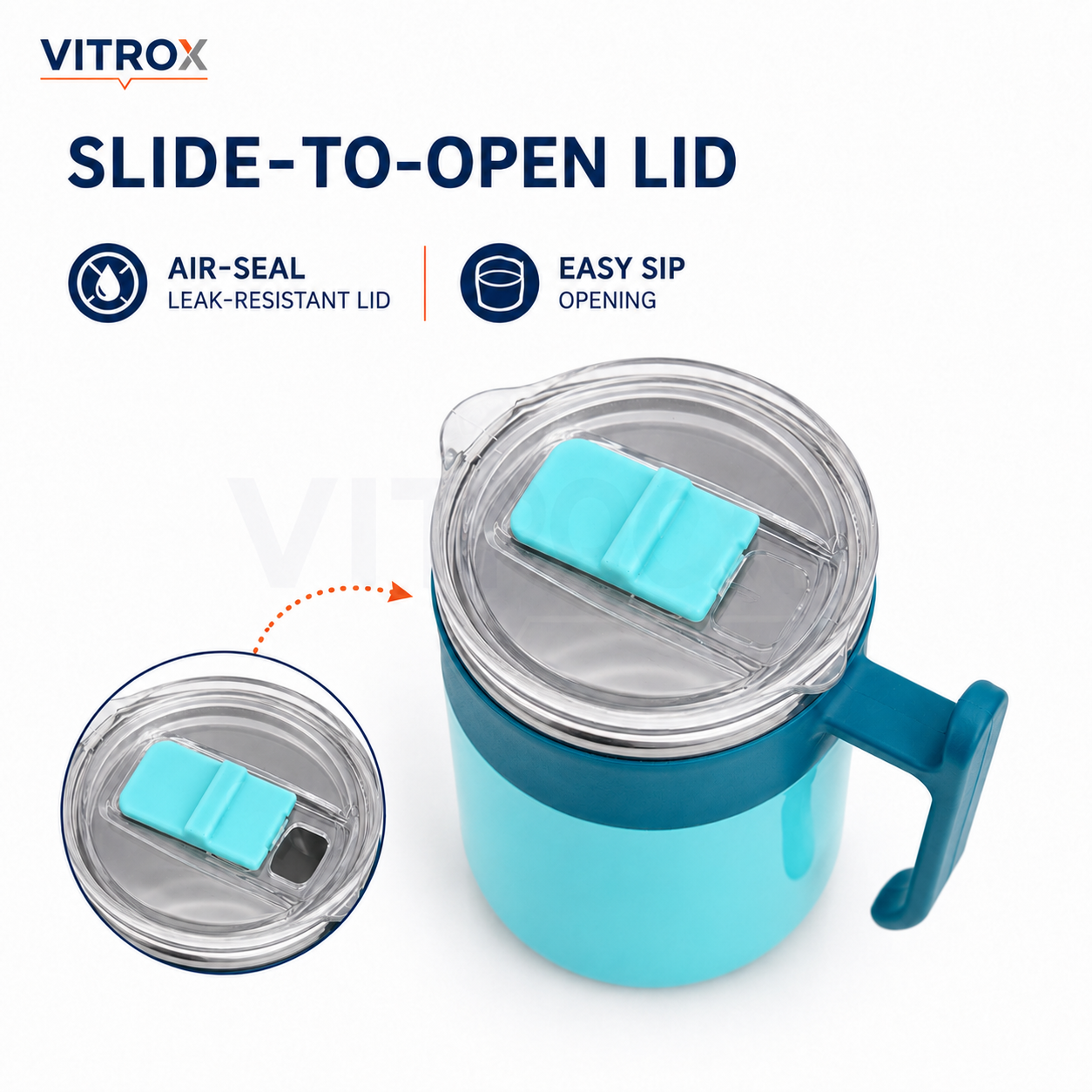 Hot & Cold Stainless Steel Mug with Slide-to-Open Lid and Handle