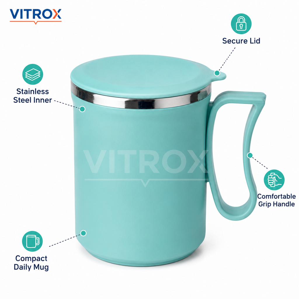 Stainless Steel Inner Coffee Mug with Lid and Handle