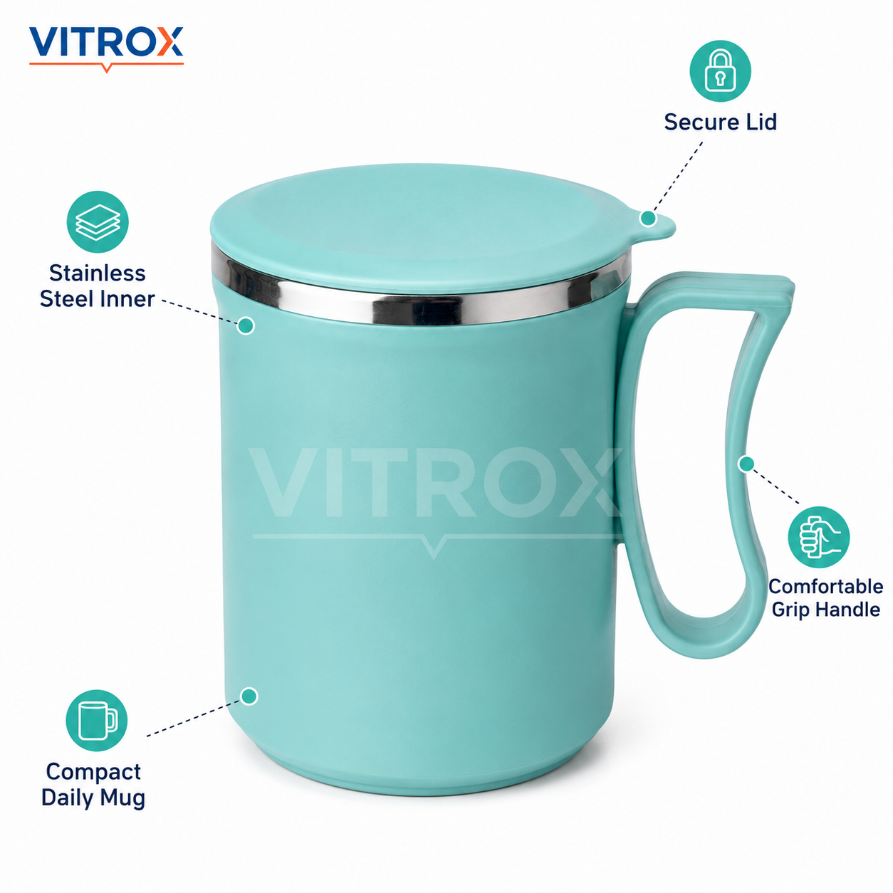 Stainless Steel Inner Coffee Mug with Lid and Handle
