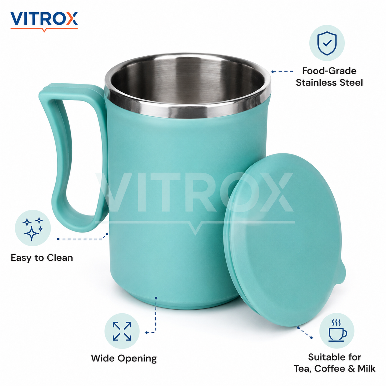 Stainless Steel Inner Coffee Mug with Lid and Handle