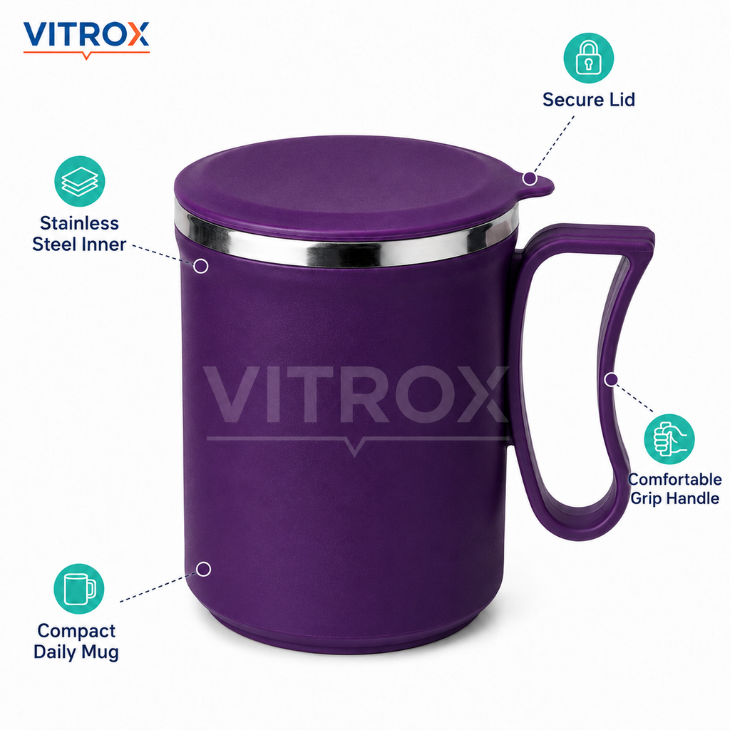 Stainless Steel Inner Coffee Mug with Lid and Handle