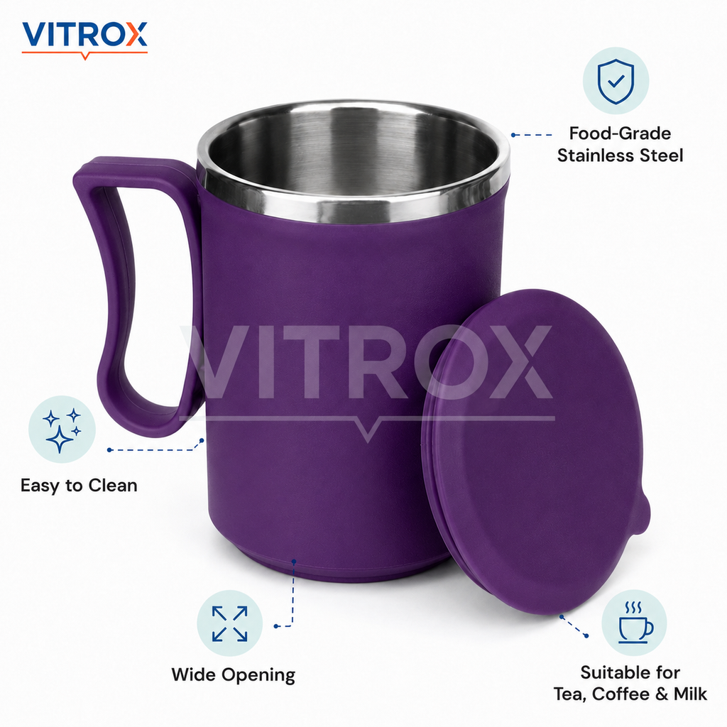 Stainless Steel Inner Coffee Mug with Lid and Handle