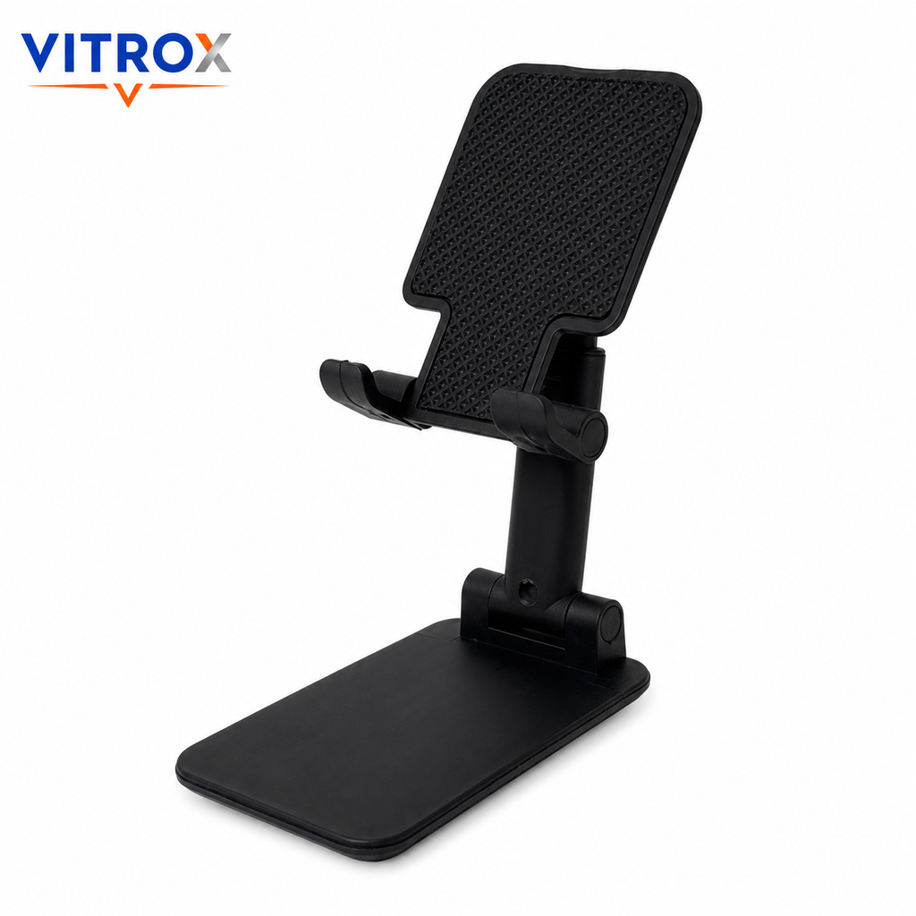 Vitrox Foldable Adjustable Phone Stand for Desk – Portable Mobile Holder, Black