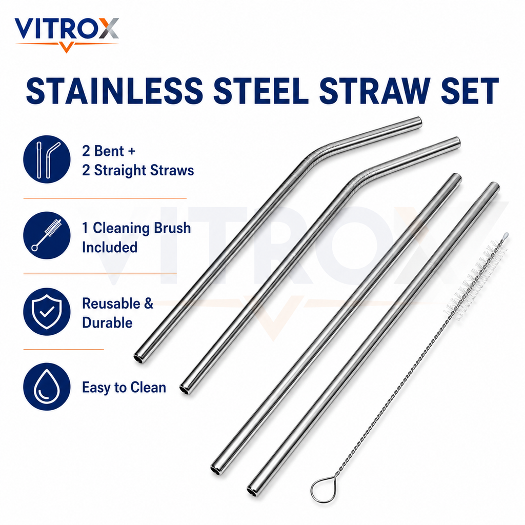 VITROX Reusable Stainless Steel Straw Set with Cleaning Brush