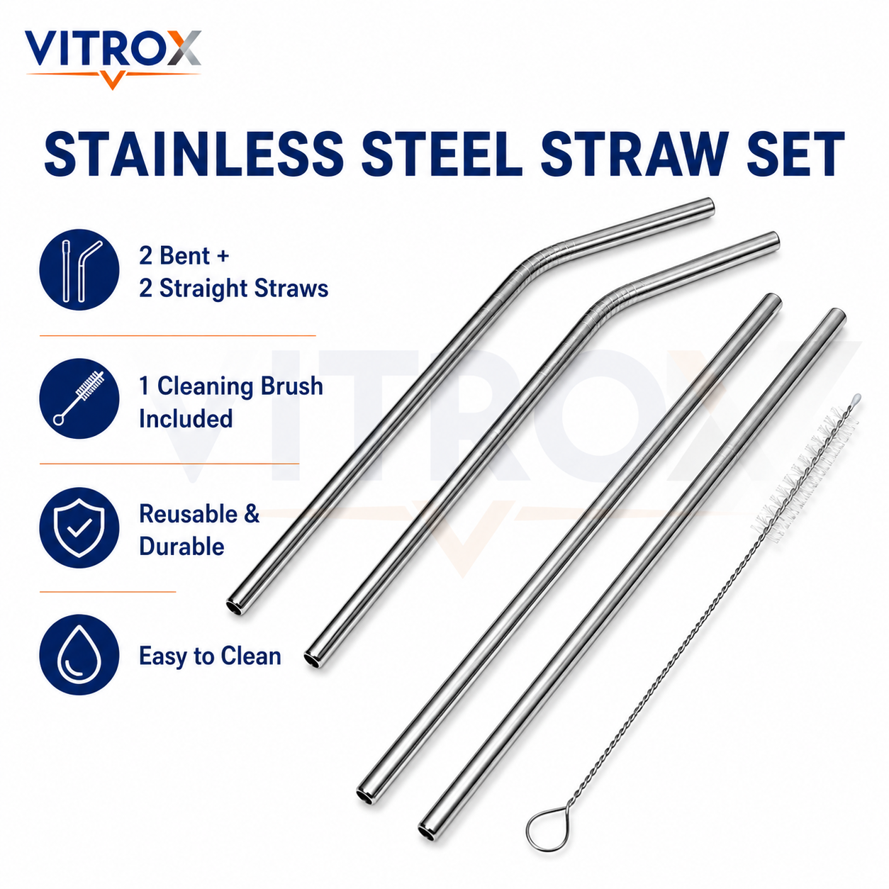 VITROX Reusable Stainless Steel Straw Set with Cleaning Brush