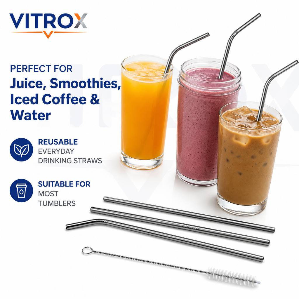 VITROX Reusable Stainless Steel Straw Set with Cleaning Brush