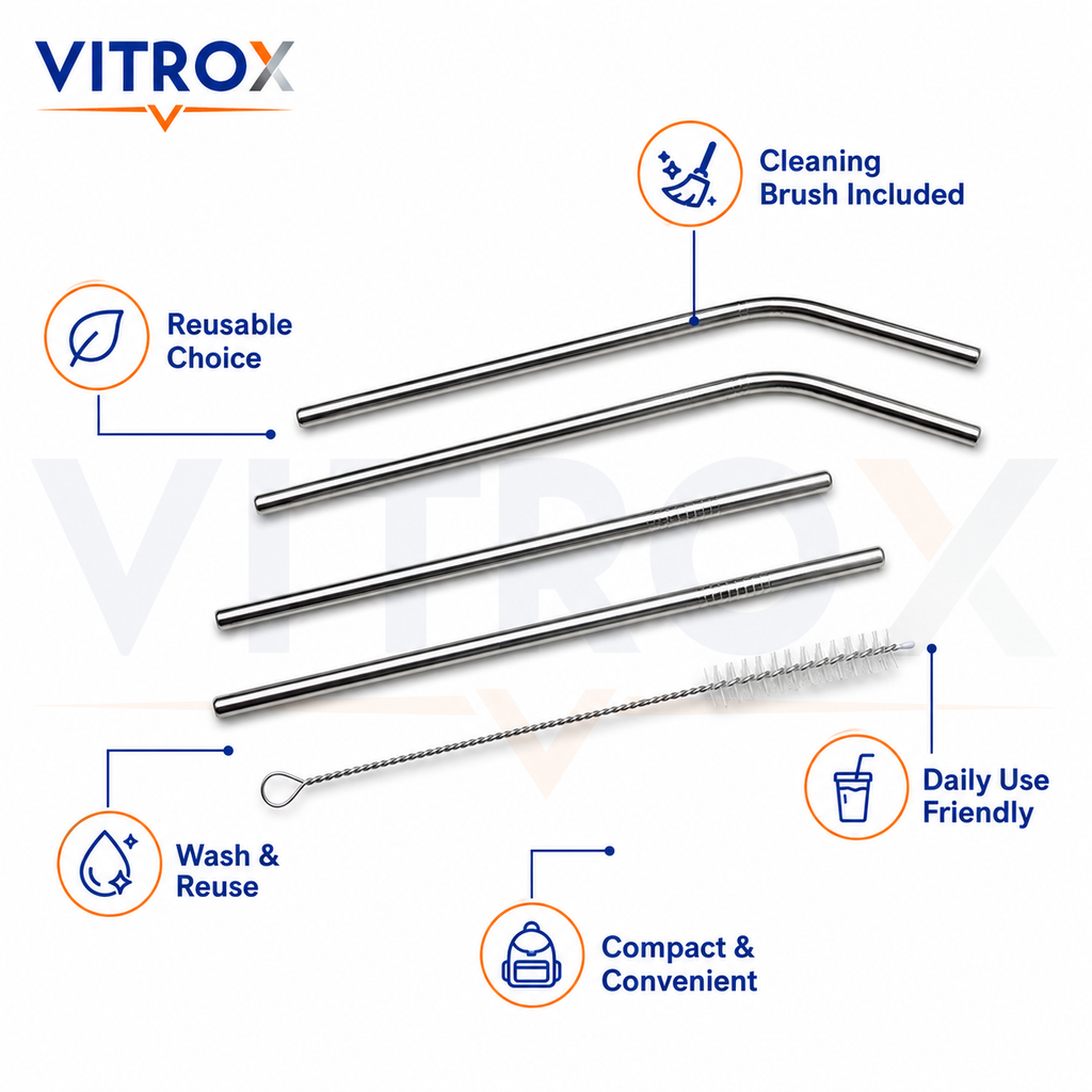 VITROX Reusable Stainless Steel Straw Set with Cleaning Brush