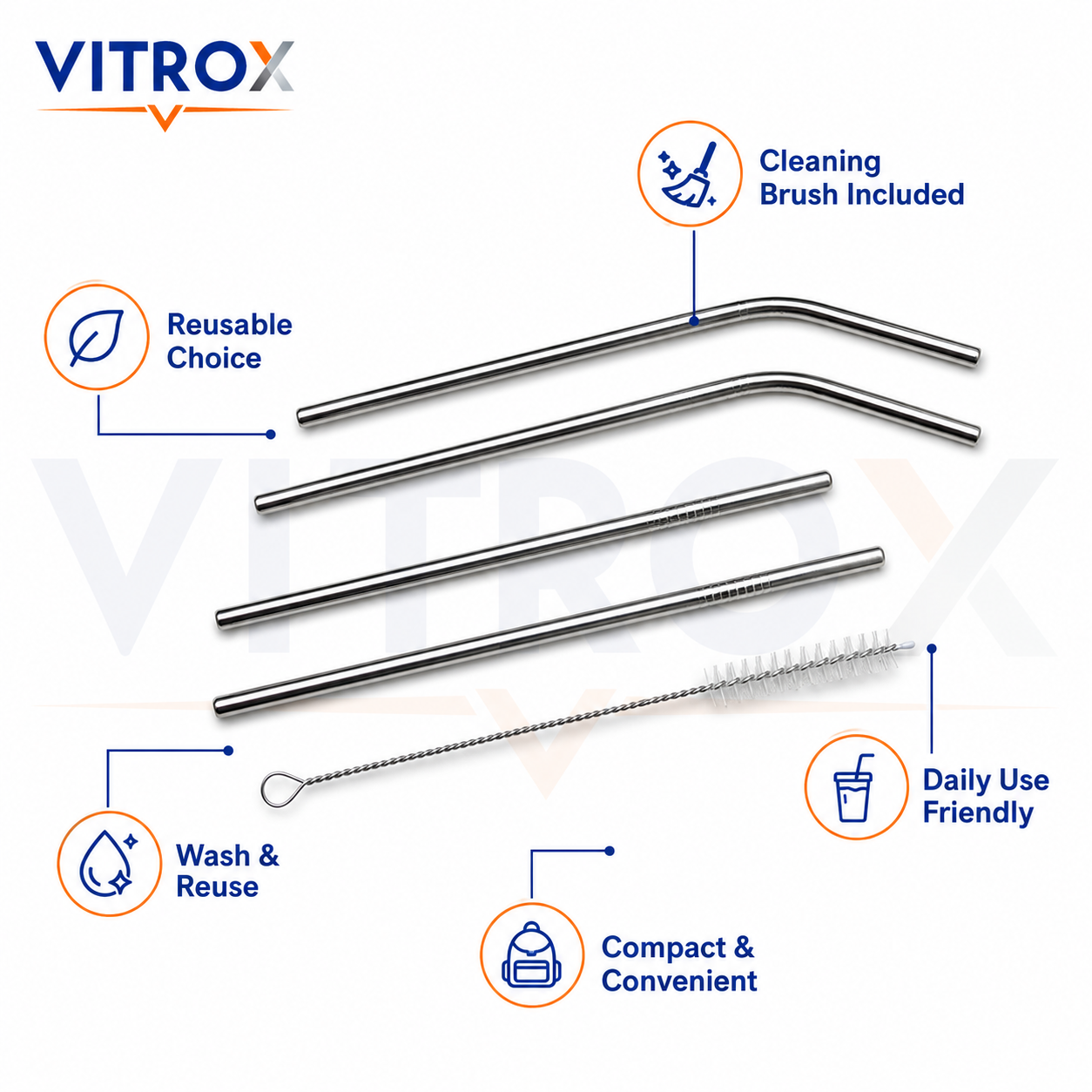 VITROX Reusable Stainless Steel Straw Set with Cleaning Brush