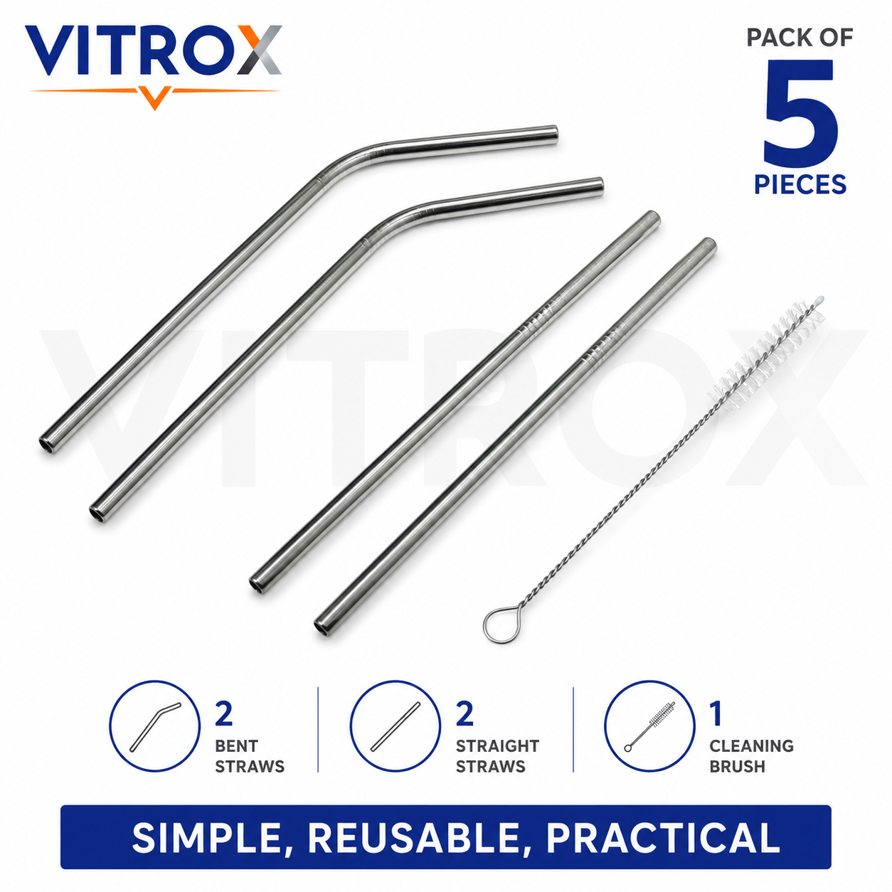 VITROX Reusable Stainless Steel Straw Set with Cleaning Brush
