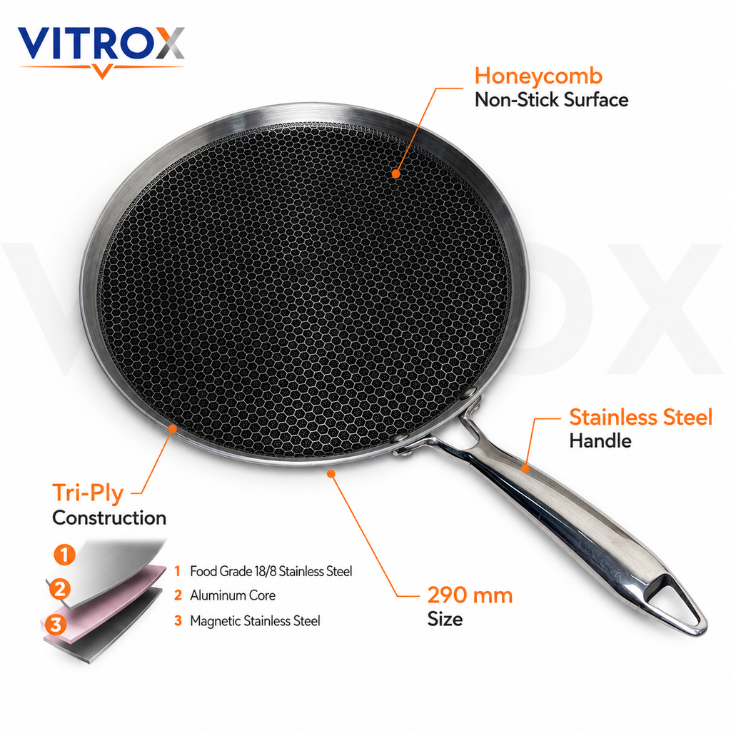 Tri-Ply Honeycomb Dosa Tawa 290 mm | Stainless Steel