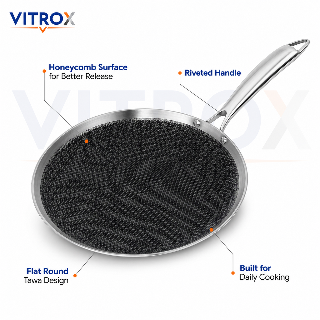 Tri-Ply Honeycomb Dosa Tawa 290 mm | Stainless Steel