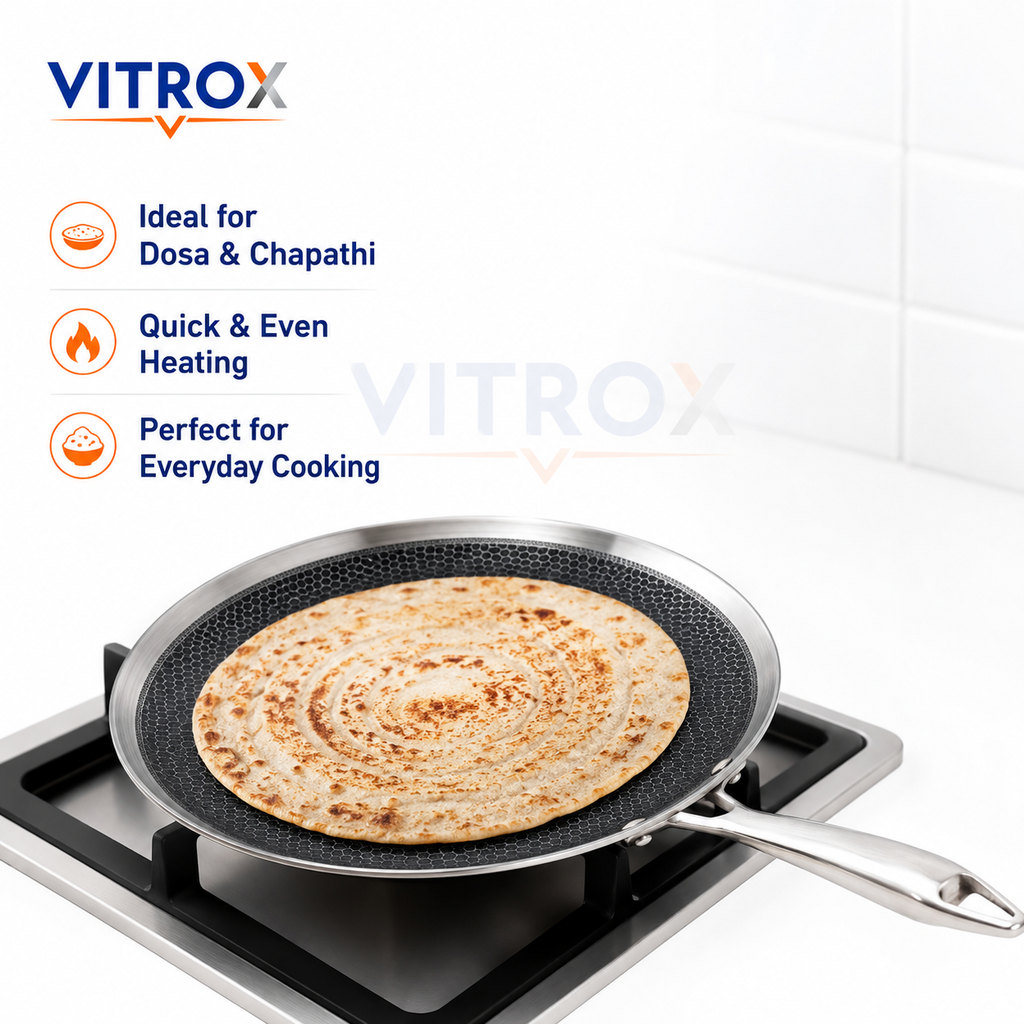 Tri-Ply Honeycomb Dosa Tawa 290 mm | Stainless Steel