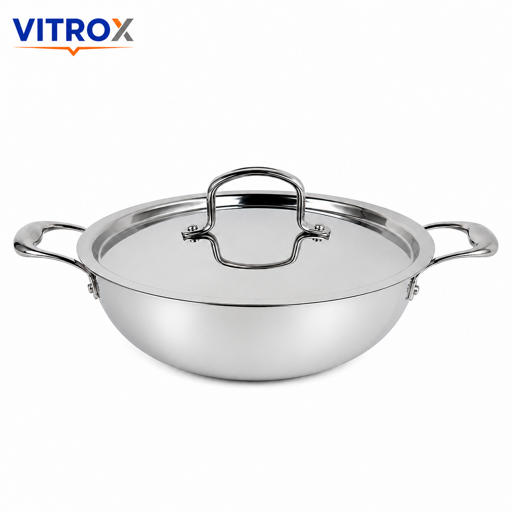 Premium Tri-Ply Stainless Steel Kadai with Lid
