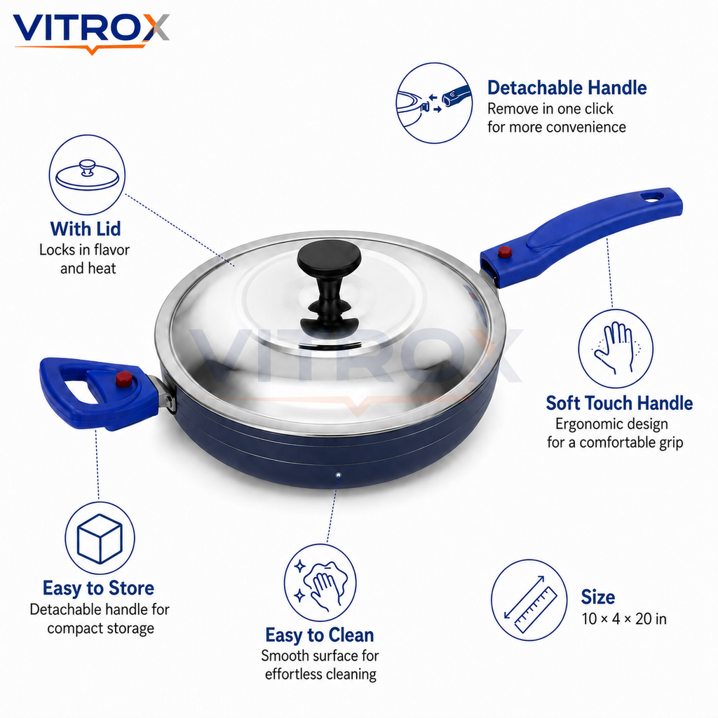 Non-Stick Fry Pan with Stainless Steel Lid & Detachable Handles | 3-Layer Coating