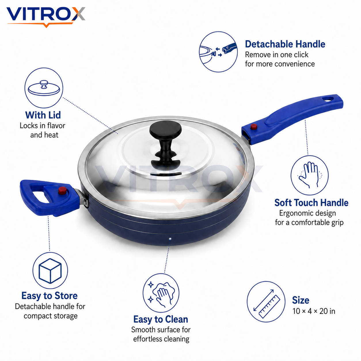 Non-Stick Fry Pan with Stainless Steel Lid & Detachable Handles | 3-Layer Coating