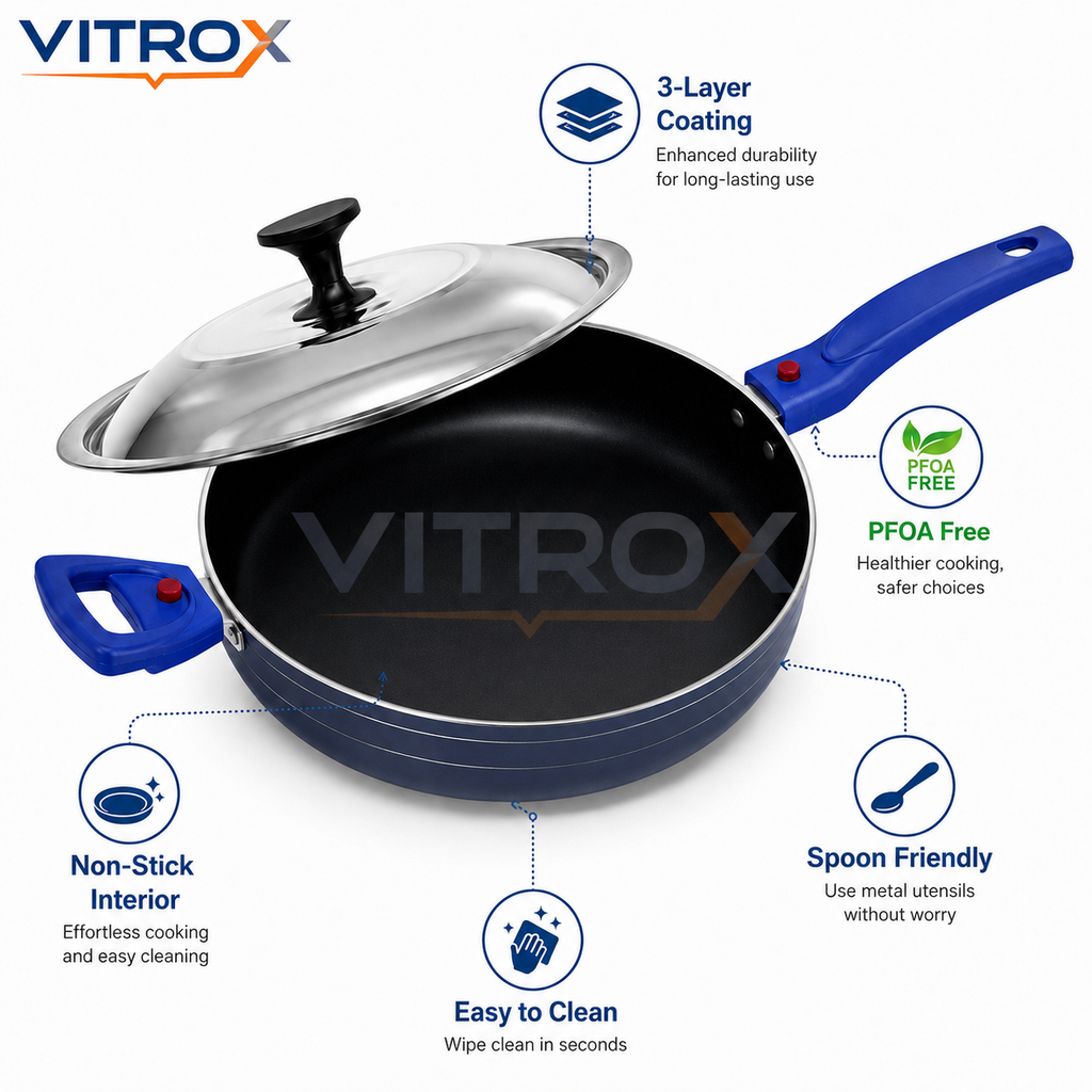 Non-Stick Fry Pan with Stainless Steel Lid & Detachable Handles | 3-Layer Coating