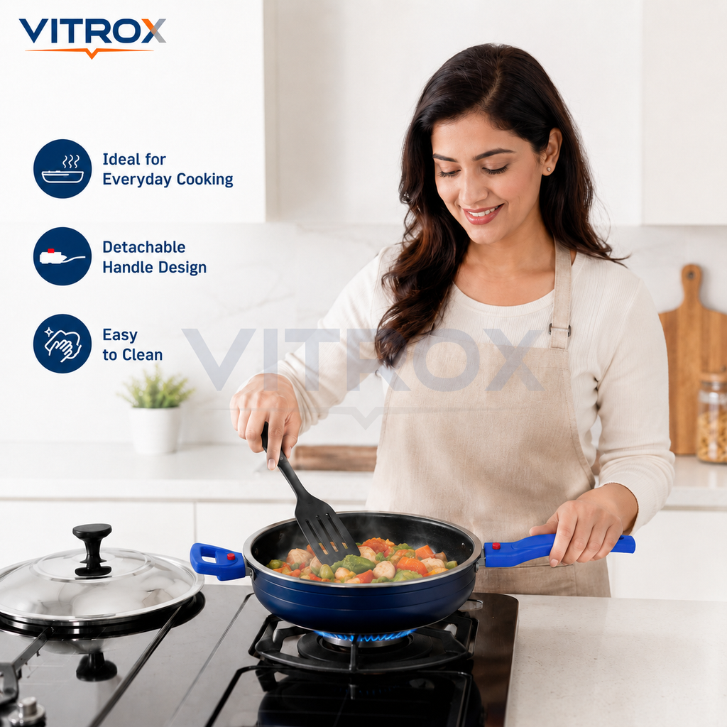 Non-Stick Fry Pan with Stainless Steel Lid & Detachable Handles | 3-Layer Coating