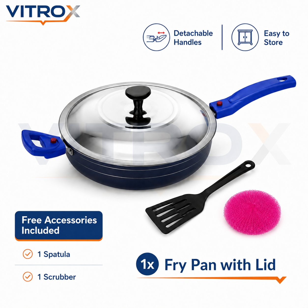 Non-Stick Fry Pan with Stainless Steel Lid & Detachable Handles | 3-Layer Coating