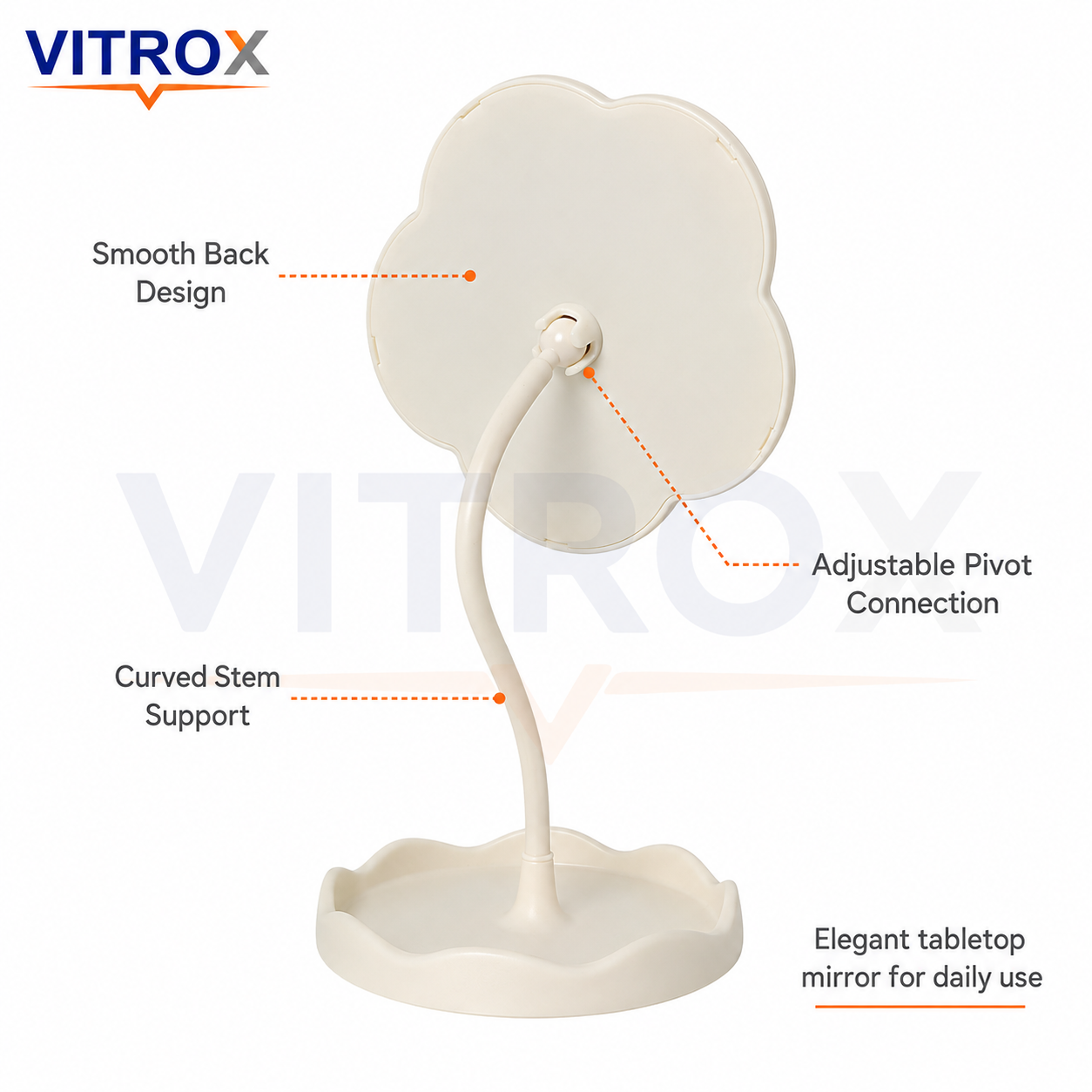 Flower-Shaped Adjustable Tabletop Makeup Mirror with Organizer Tray – Cream