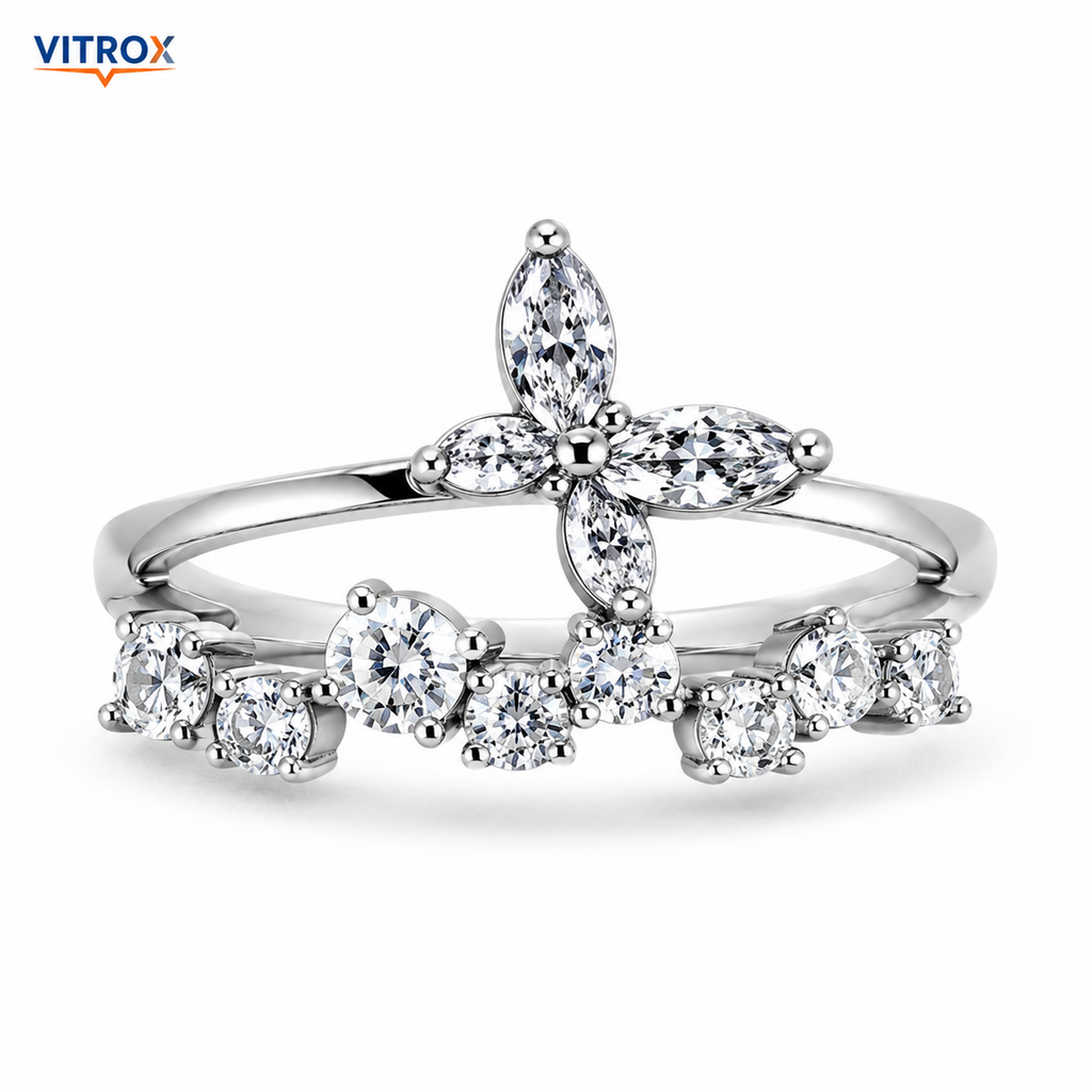 Vitrox Oval Stone Adjustable Ring for Girls & Women – Silver-Plated Alloy, Flexible Size