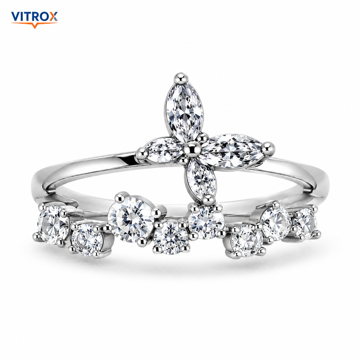 Vitrox Oval Stone Adjustable Ring for Girls & Women – Silver-Plated Alloy, Flexible Size