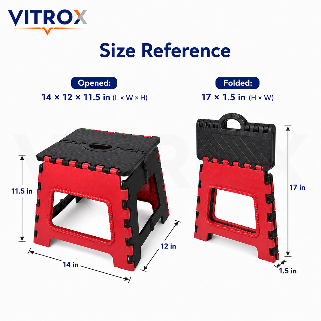 Foldable Utility Step Stool with Carry Handle – Red &amp; Black