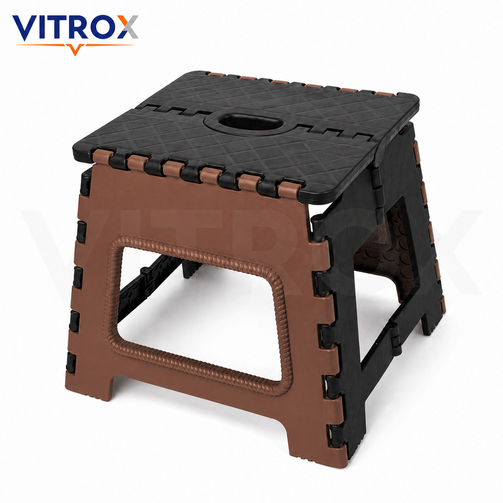 Foldable Utility Step Stool with Carry Handle – Brown &amp; Black