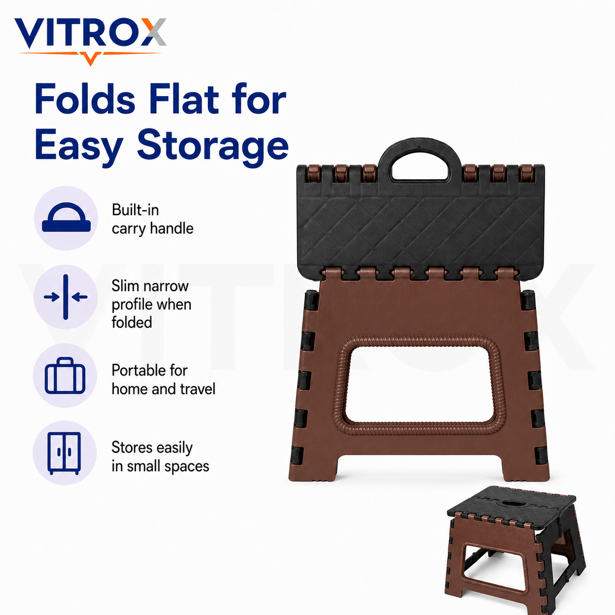 Foldable Utility Step Stool with Carry Handle – Brown &amp; Black