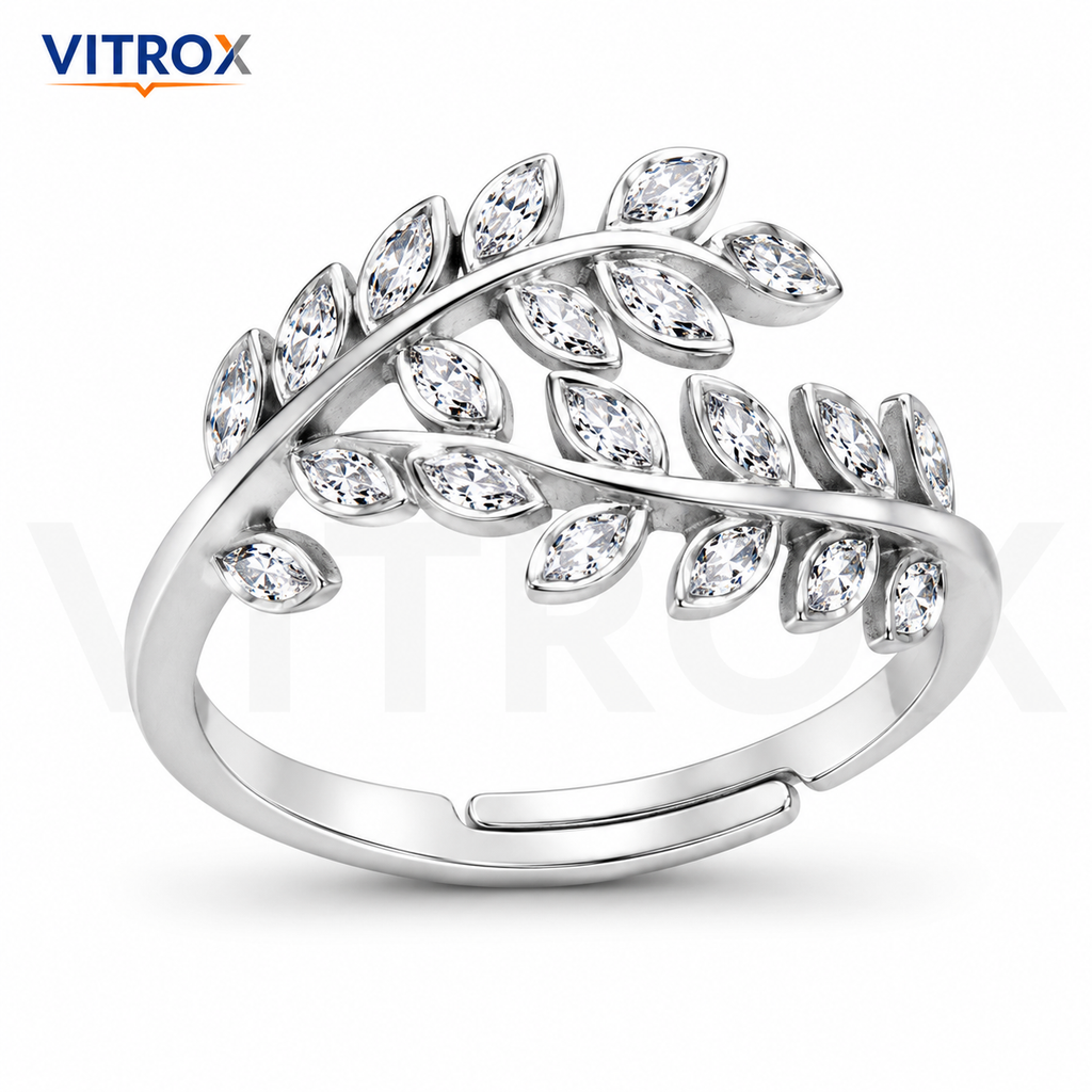 Silver-Tone Leaf Vine Adjustable Ring for Adults
