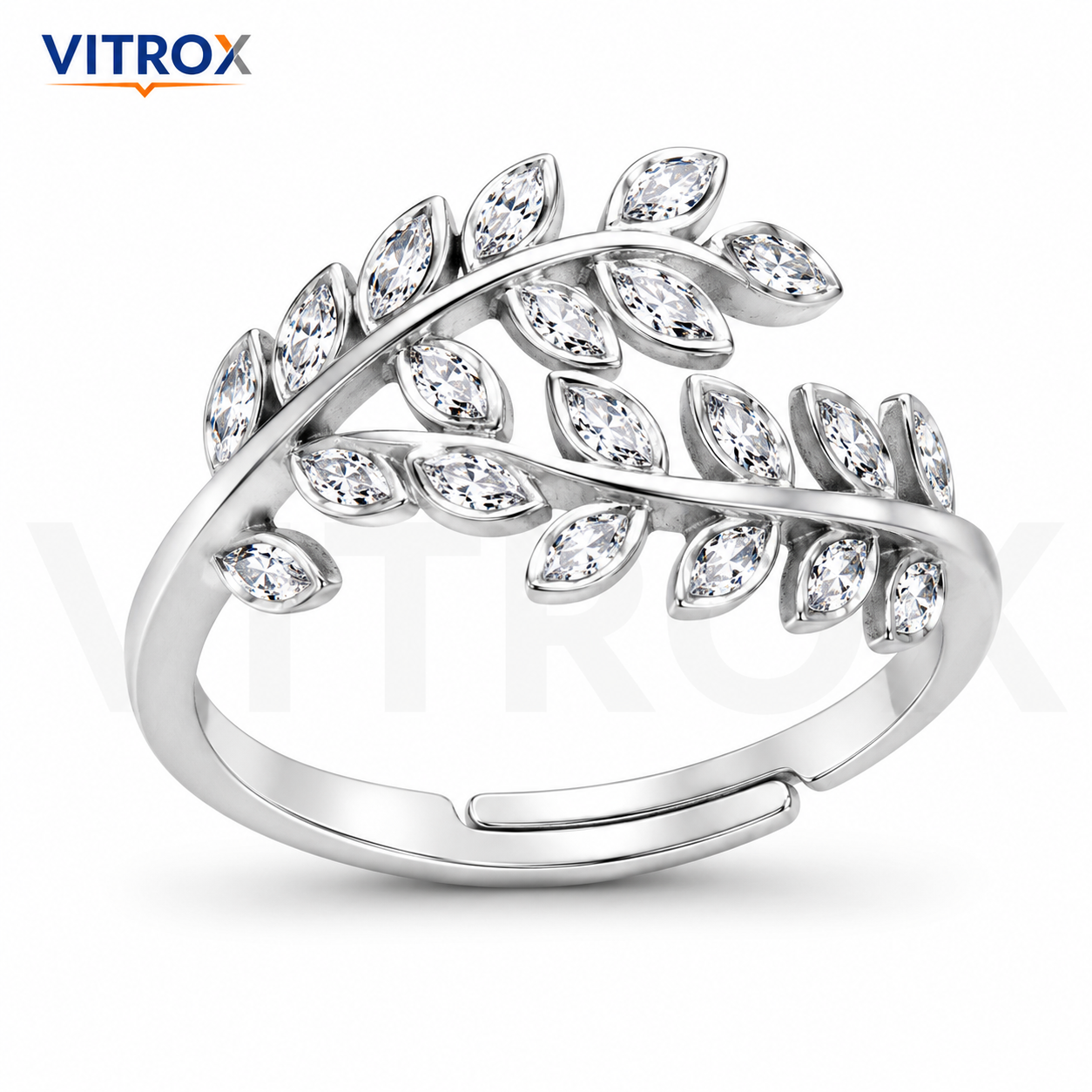 Silver-Tone Leaf Vine Adjustable Ring for Adults