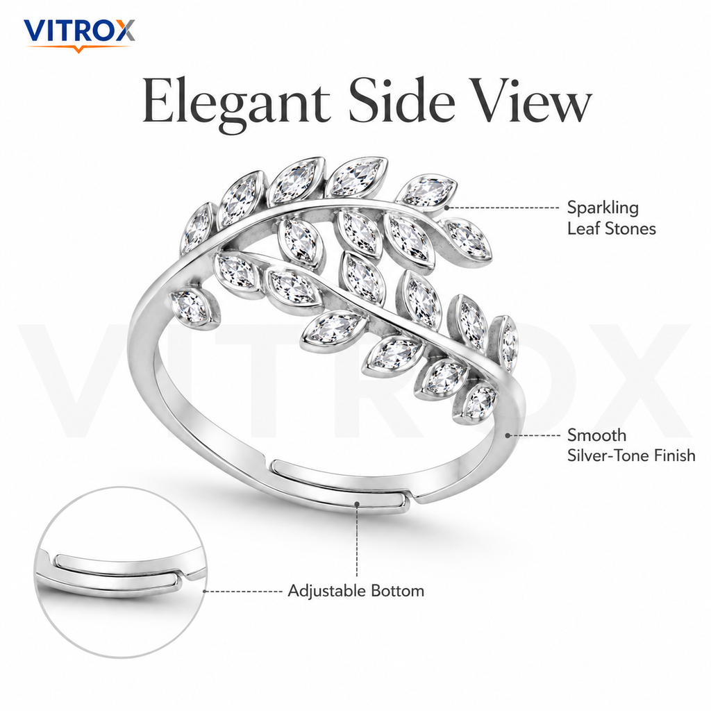 Silver-Tone Leaf Vine Adjustable Ring for Adults