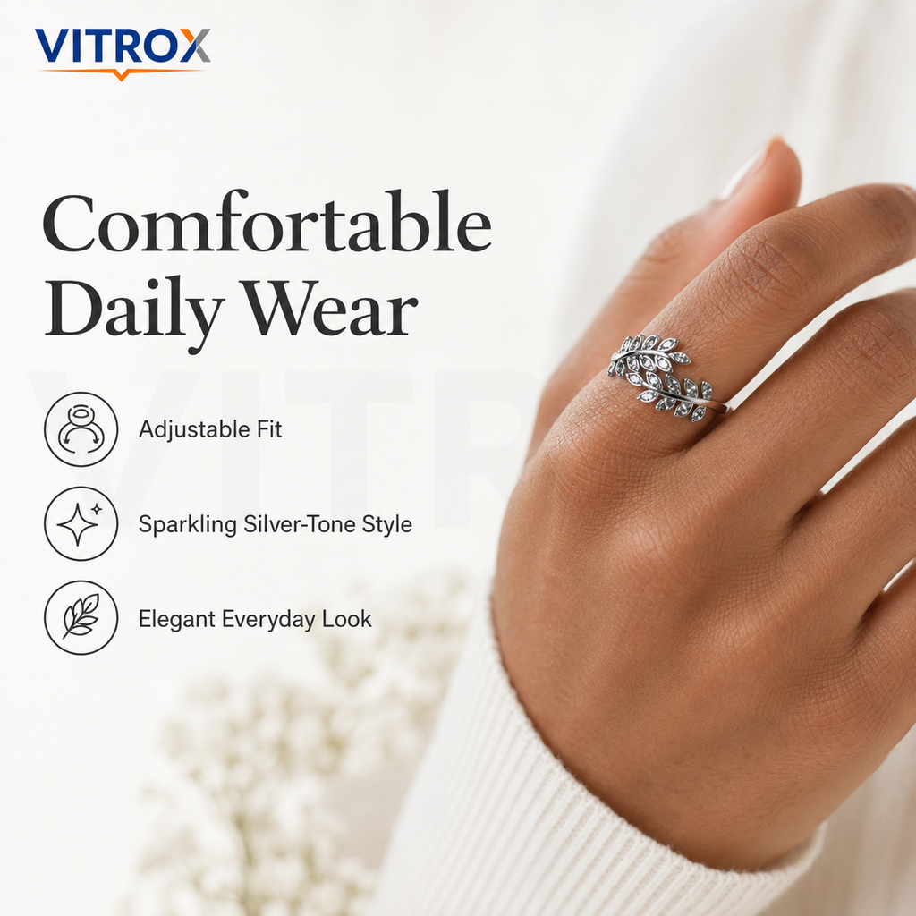 Silver-Tone Leaf Vine Adjustable Ring for Adults