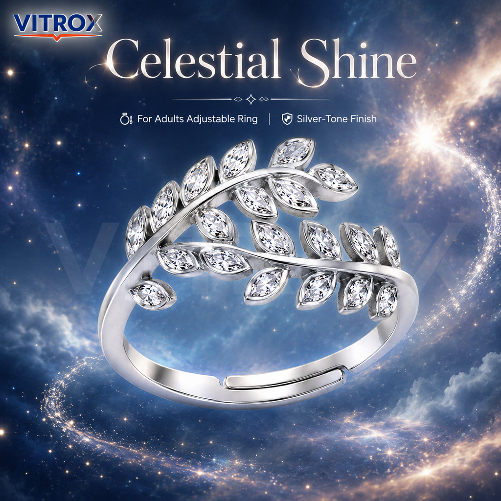 Silver-Tone Leaf Vine Adjustable Ring for Adults