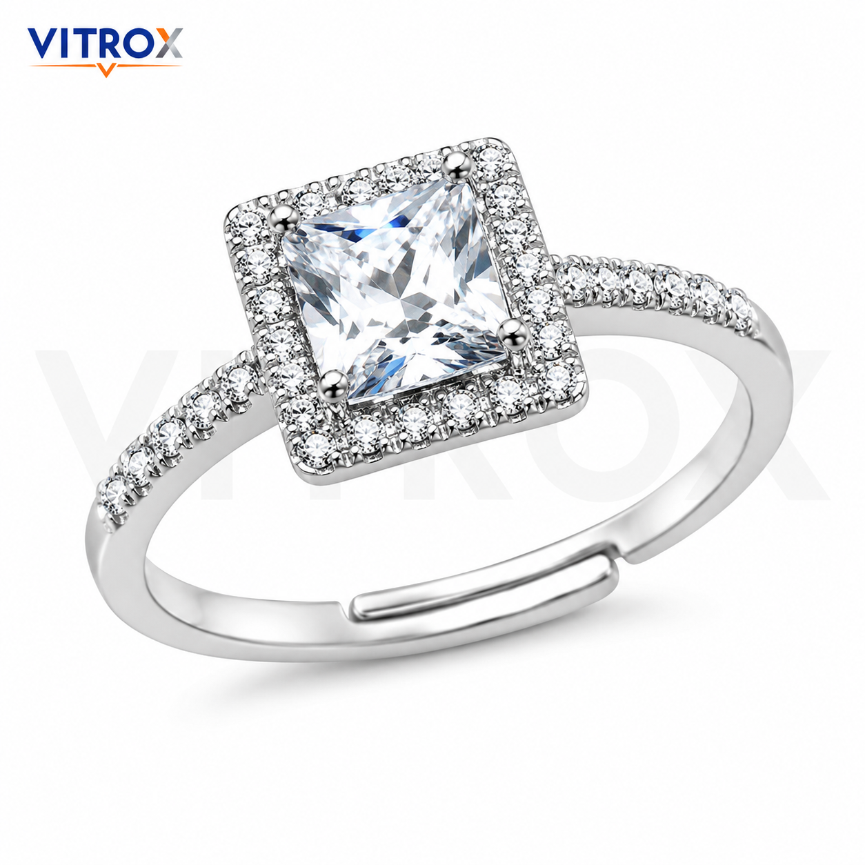 Silver-Tone Square Stone Adjustable Ring for Girls & Women