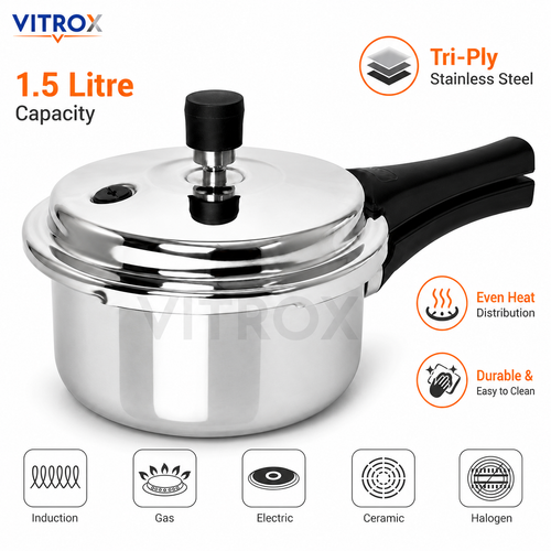 1.5 Litre Tri-Ply Stainless Steel Pressure Cooker with Induction Base