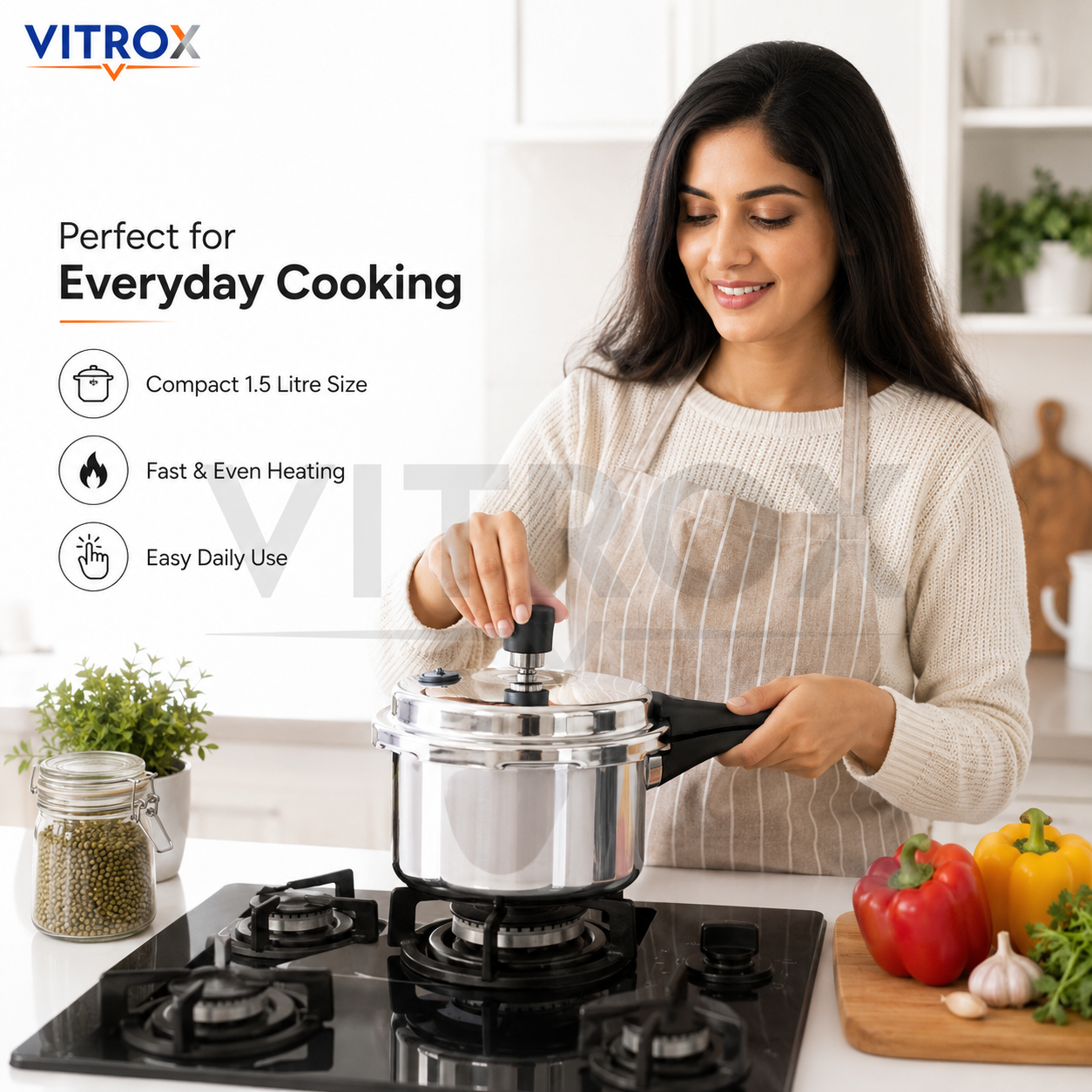 1.5 Litre Tri-Ply Stainless Steel Pressure Cooker with Induction Base