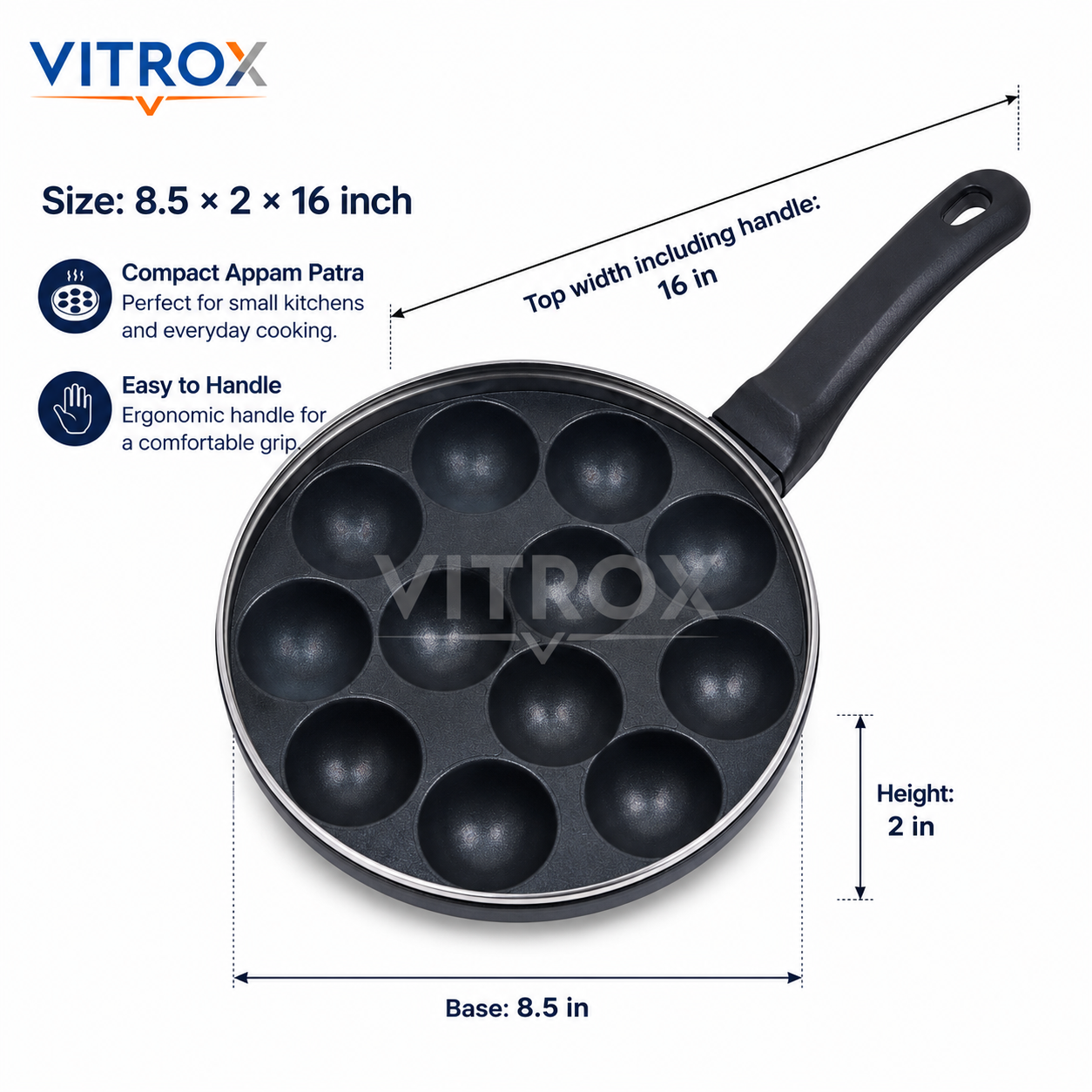 Non-Stick Appam Patra with Glass Lid & Handle